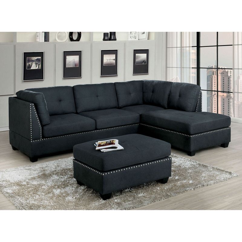 2 Piece Fabric Sectional Sofa With Nailhead Trim, Dark Gray - Dark Gray - Right Facing