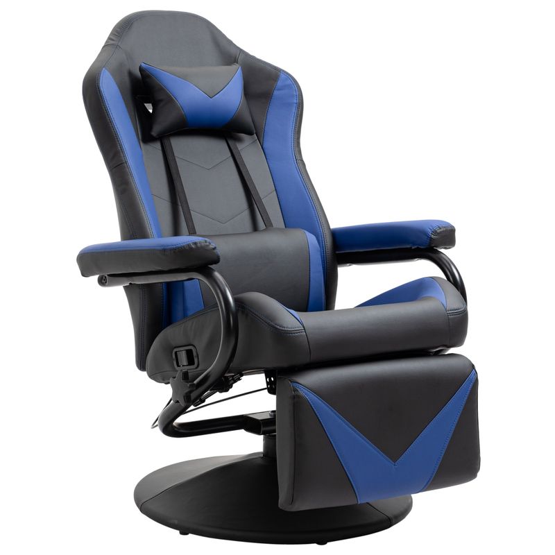 HOMCOM Gaming Recliner, Racing Style Video Gaming Chair with Adjustable Backrest and Footrest - Blue