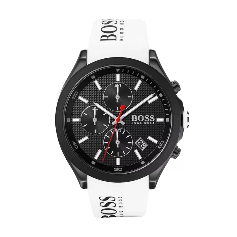 Hugo Boss - Mens Velocity Chronograph White Silicone Strap Watch Black Dial