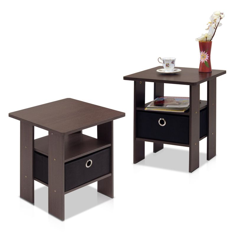 Furinno 11157 End Table/Nightstand - Dark Brown/Black, Two Tables