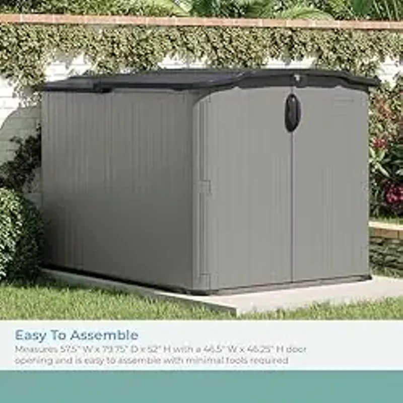 Suncast Glidetop Horizontal Outdoor Storage Shed with Pad-Lockable Sliding Lid and Doors, All-Weather Shed for Yard Storage, 57.5" W x 79.75" D x 52" H