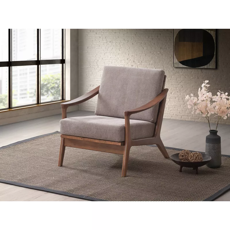 ACME Lide Accent Chair, Light Brown Fabric & Brown Finish