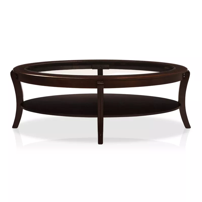 Contemporary Glass Top 1-Shelf Coffee Table in Espresso