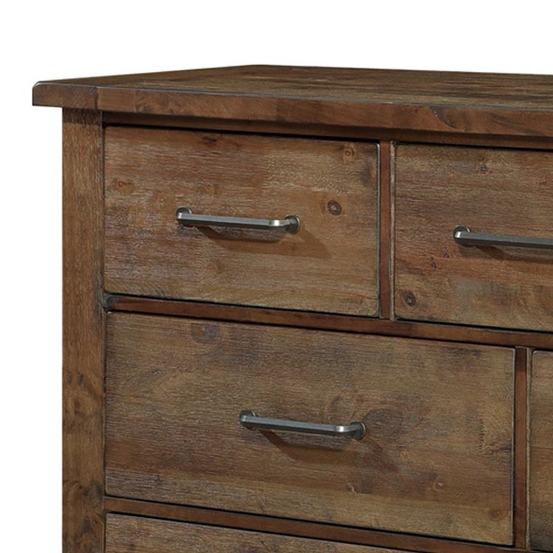 Spacious Wooden Dresser With 7 Drawers, Rustic Burnished Brown