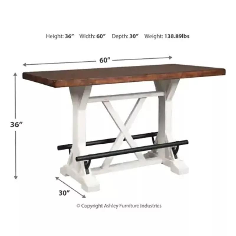 White/Brown Valebeck Rectangular Dining Room Counter Table