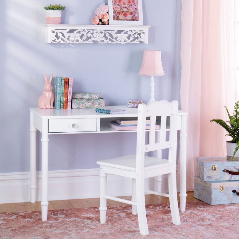 Guidecraft Kid's Dahlia Desk and Hutch with Chair - White