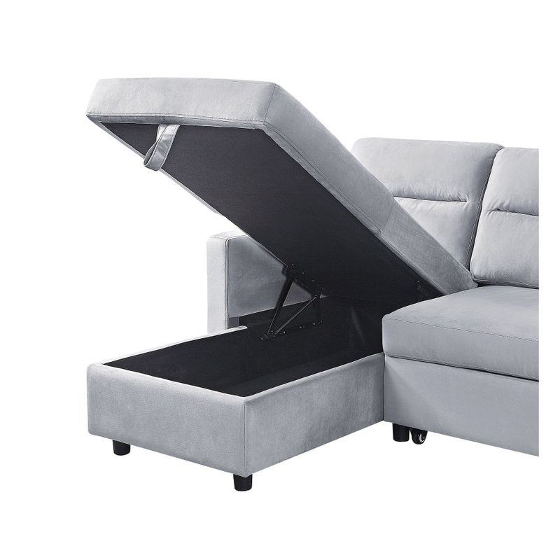 Velvet Reversible Sleeper Sectional Sofa - Dark Gray