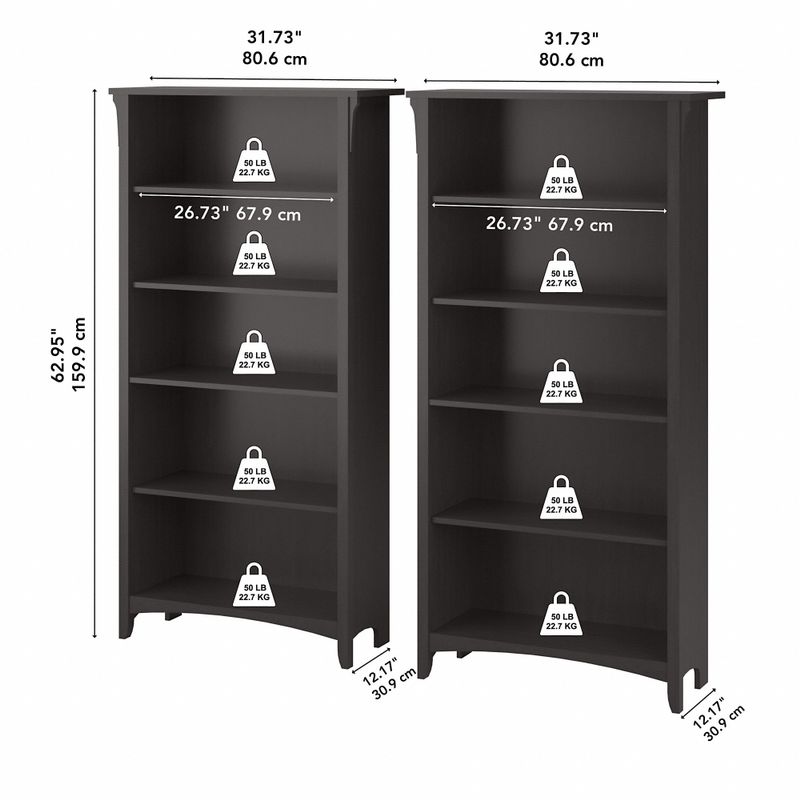 Salinas Tall 5 Shelf Bookcase - Set of 2 by Bush Furniture - Vintage Black