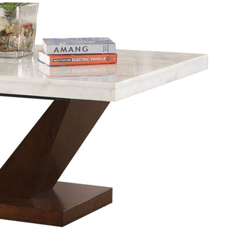 Prevailing Dining Table, White Marble & Walnut Brown