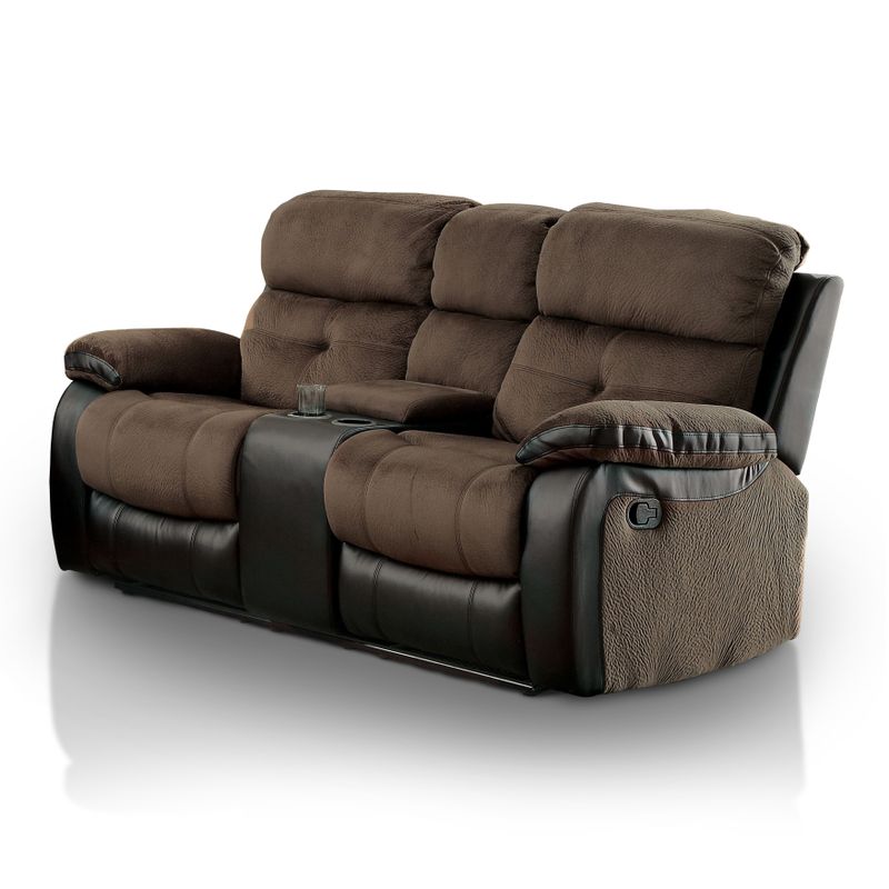 Furniture of America Fawnie 2-piece Two-Tone Champion Fabric/Leatherette Reclining Sofa Set - Brown & Espresso