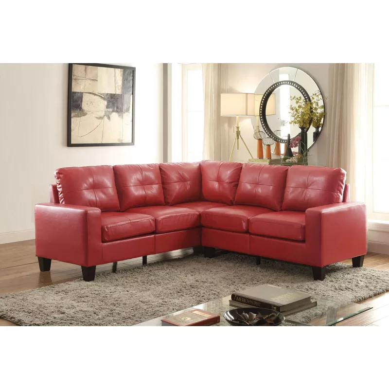 Newbury Faux Leather Sectional Sofa - Red
