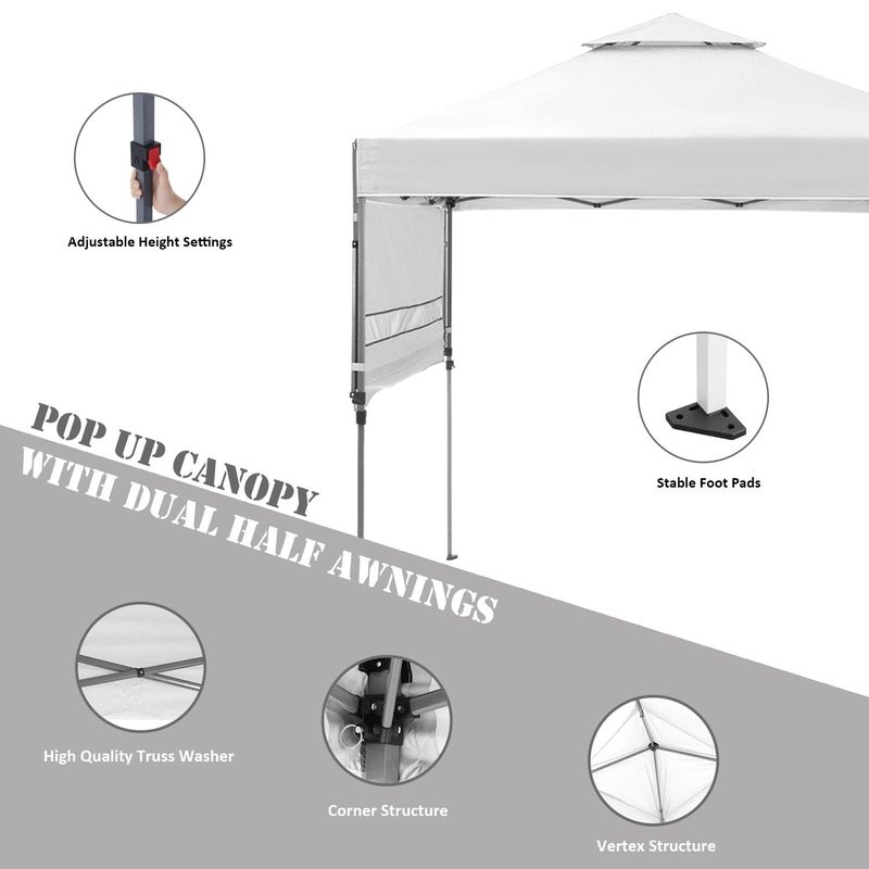 Ainfox 10 x 10FT 2-Tier Gazebo Canopy Tent  Pop-Up Canopy with Adjustable Dual Half Awnings - Blue