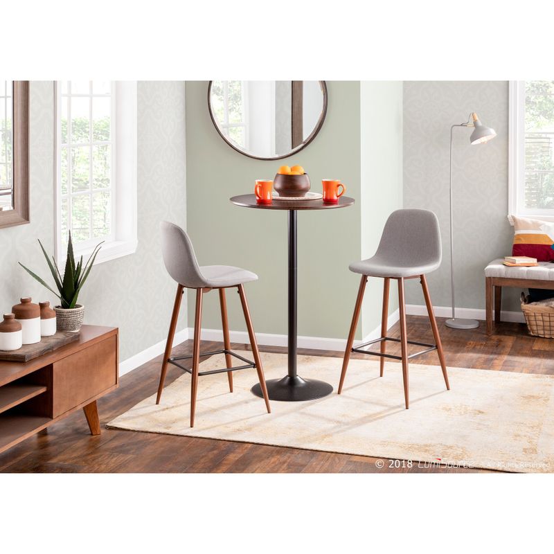 Pebble Mid-Century Bar Stool in Walnut Metal and Fabric - Set of 2 - Charcoal