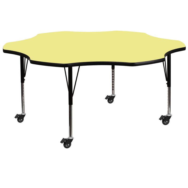 Mobile 60'' Flower Thermal Laminate Activity Table - Adjustable Short Legs - Red