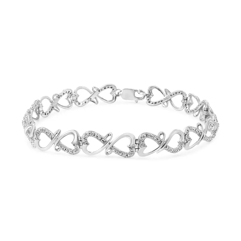 .925 Sterling Silver 1/3 Cttw Round-Cut Diamond Double Heart Infinity Link 7.25" Bracelet (H-I Color, I3 Clarity)