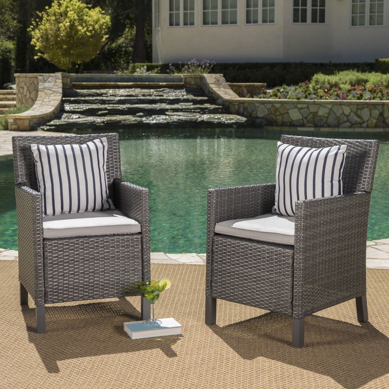 Cypress Outdoor Wicker Dining Chairs with Cushions (Set of 2)  by Christopher Knight Home - Multibrown + Light Brown