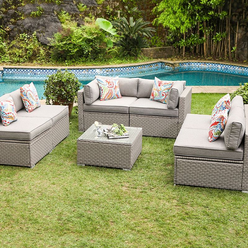 Rent to own COSIEST 7Piece Outdoor Sectional Wicker Sofa With Pillows