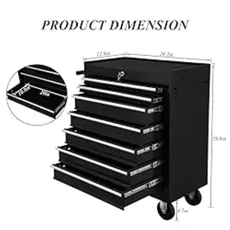 Tool Cart With Drawers,7 Drawers Locking Rolling Tool Chest with Wheels,Mechanic Tool Cabinets for Garage,Large Black Tool Box for Warehouse,Repair Shop