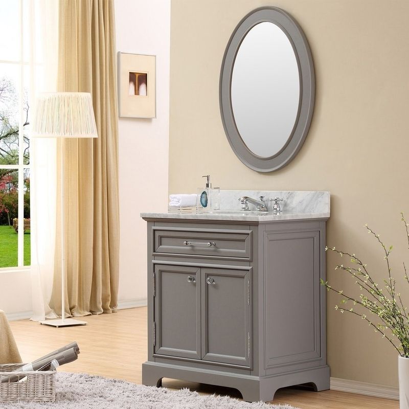 Water Creation Derby 30-inch Cashmere Grey Single Sink Bathroom Vanity With Matching Framed Mirror - Mirror Included