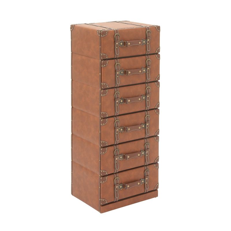 Traditional Wood and Leather Trunk Style 6-Drawer Chest by Studio 351 - Tan