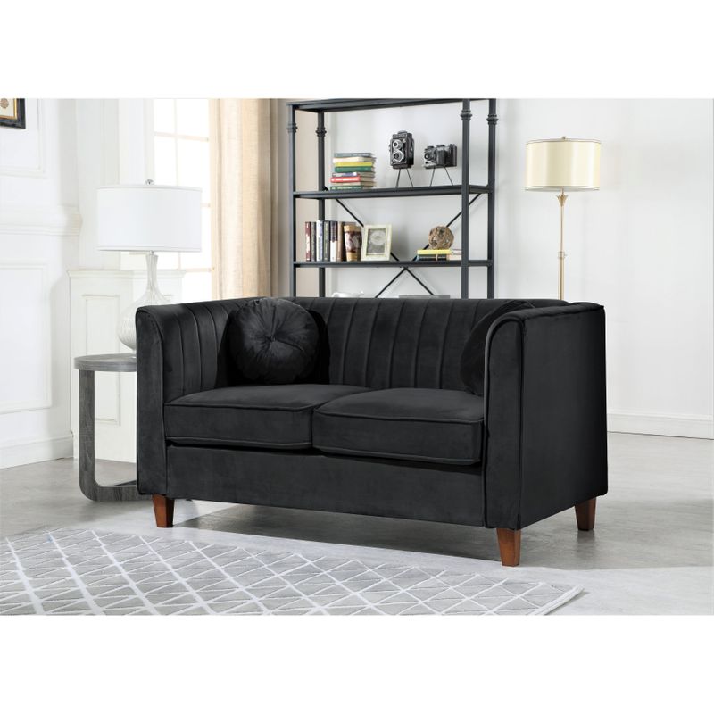 US Pride Lowery velvet Kitts Classic Chesterfield Living room seat-Loveseat and Sofa - Black