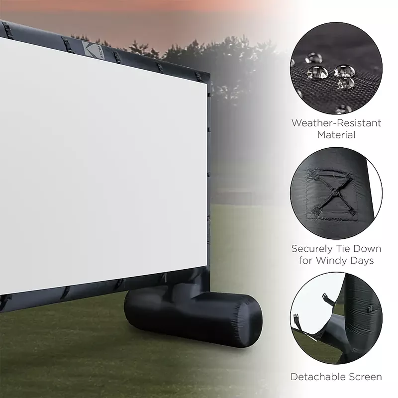Kodak - Giant Inflatable Projector Screen, Outdoor Movie Screen, 14.5 ft. Blow Up Projector Screen with Pump and Carrying Case - White