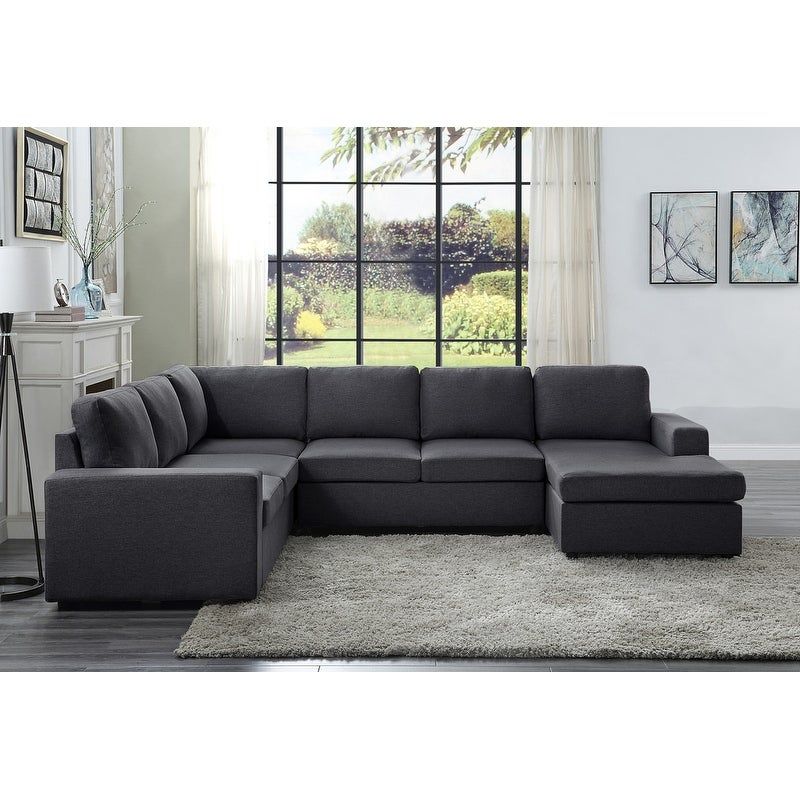 Copper Grove Chatellerault Dark Grey Linen Sectional Sofa and Reversible Chaise - Sets