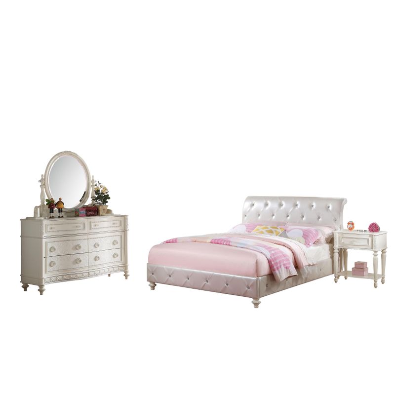 Acme Furniture Dorothy Ivory Tufted White Faux Leather 4-Piece Bedroom Set - 4-Piece Twin Set