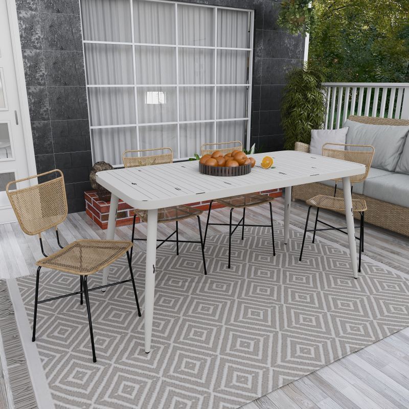 White Aluminum Farmhouse Outdoor Dining Table - 59 x 28 x 30