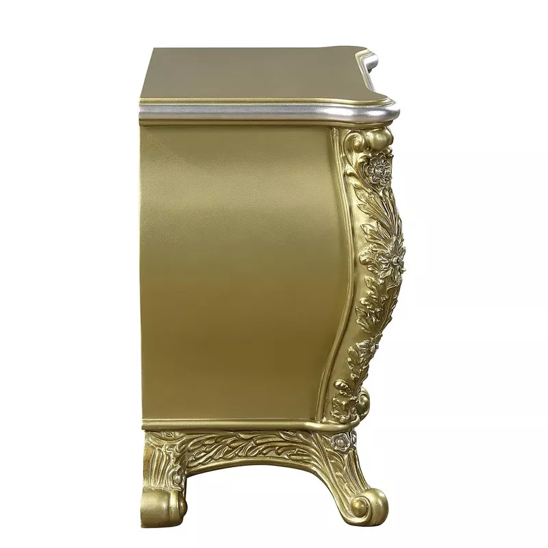 ACME Cabriole Nightstand, Gold Finish