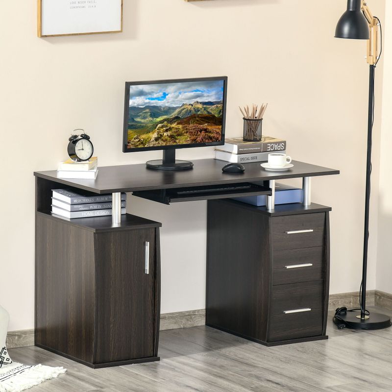 HOMCOM 47" Computer Desk with Keyboard Tray and Storage Drawers, Home Office Workstation Table with Storage Shelves - Black