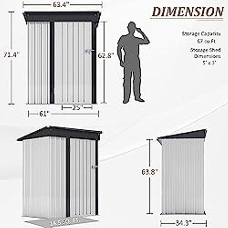 Greesum Metal Outdoor Storage Shed 5FT x 3FT, Steel Utility Tool Shed Storage House with Door & Lock, Metal Sheds Outdoor Storage for...