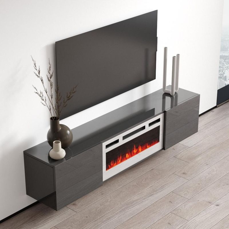 Cali WH-EF Wall Mounted Electric Fireplace Modern 72" TV Stand - Black