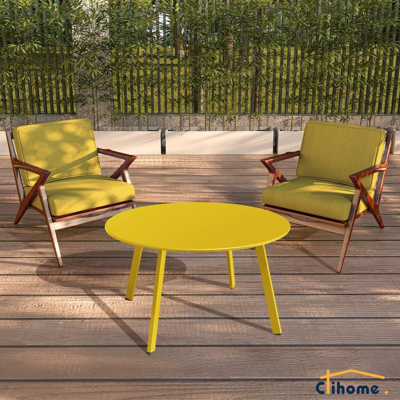 Clihome Weather Resistant Round Steel Patio Large Coffee Table - Yellow