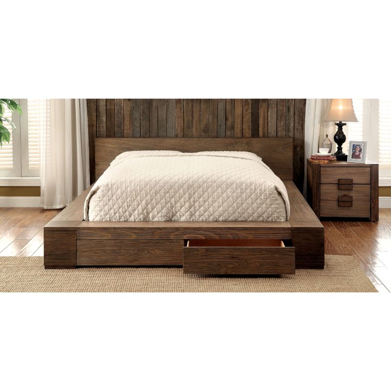 Furniture of America Shaylen II Rustic 2-piece Natural Tone Low Profile Storage Bed and Nightstand Set - Queen