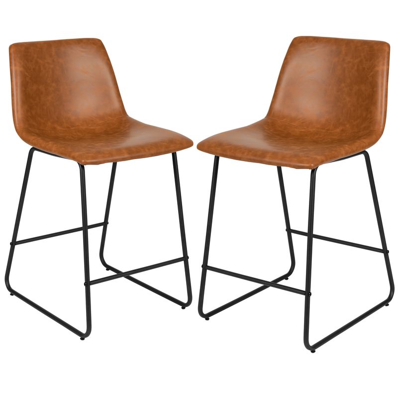 LeatherSoft Counter-height Stools (Set of 2) - Light Brown