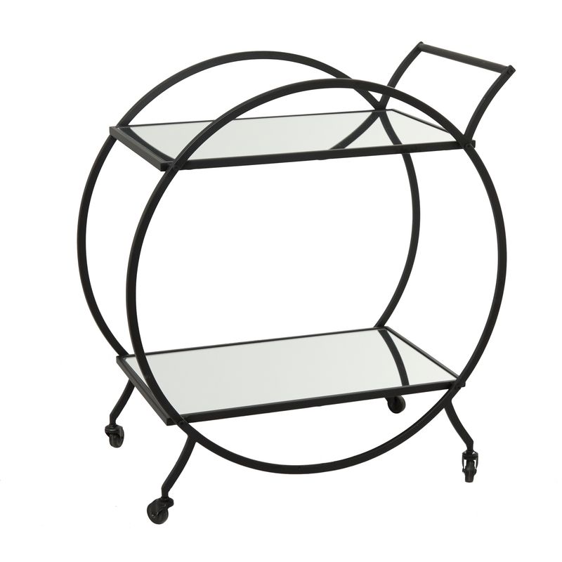 Metal Contemporary Bar Cart with Wheels - Black - 28"W, 30"H