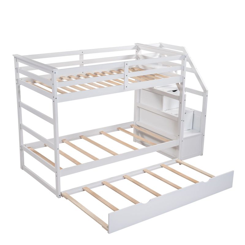Nestfair Twin-Over-Twin Bunk Bed with Twin Size Trundle - Natural