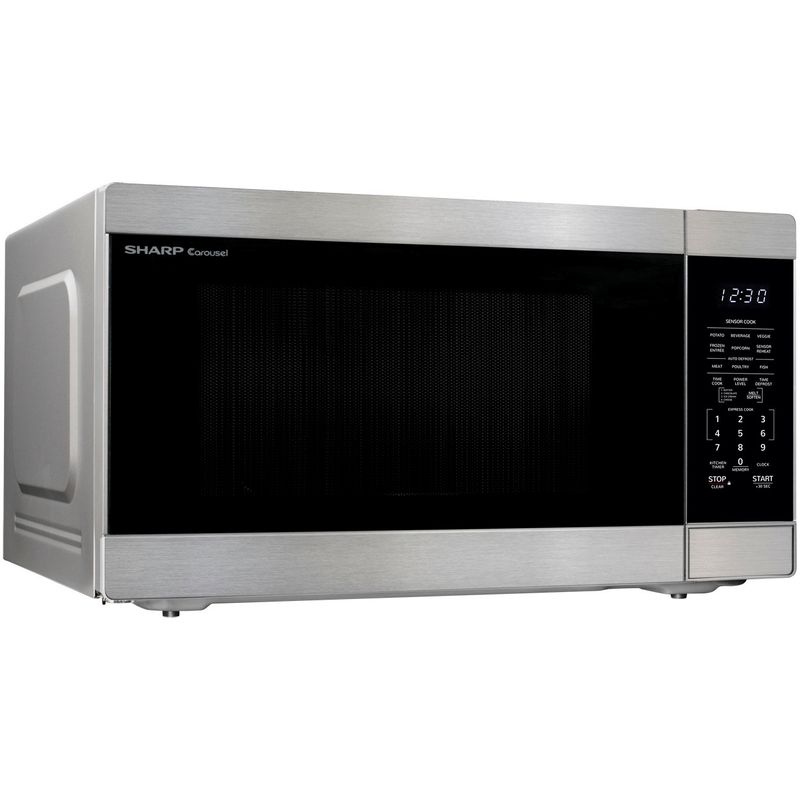 Left Zoom. Sharp 2.2 cu ft Stainless Family Size Countertop Microwave with Sensor cooking and  Inverter Technology. - Siver