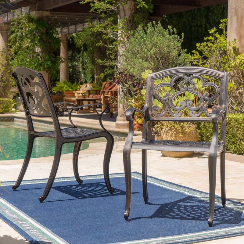 Austin Outdoor Cast Aluminum Dining Chair (Set of 2) by Christopher Knight Home - Shiny Copper