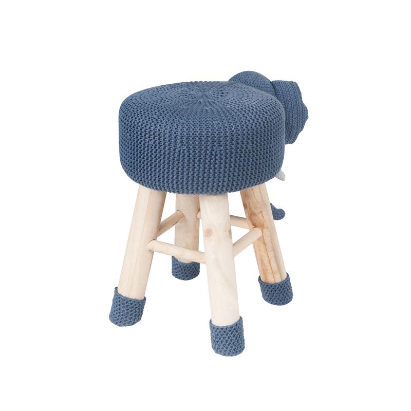 Taylor & Olive Modern Woven Blue Elephant Ottoman Stool with Wooden Legs