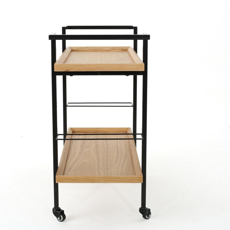 Gerard Modern Industrial 2-Tier Wood Bar Cart with Wheels by Christopher Knight Home - 38.00" W x 16.10" D x 33.00" H - Walnut