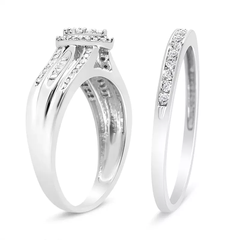 .925 Sterling Silver 1/2 Cttw Round and Baguette-Cut Diamond Engagement Bridal Set (I-J Color, I1-I2 Clarity) - Size 7