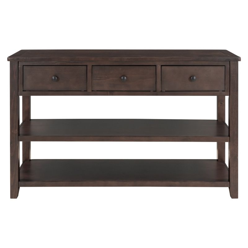 Nestfair Solid Wood Console Table with Three Top Drawers and Two Open Shelves - Beige