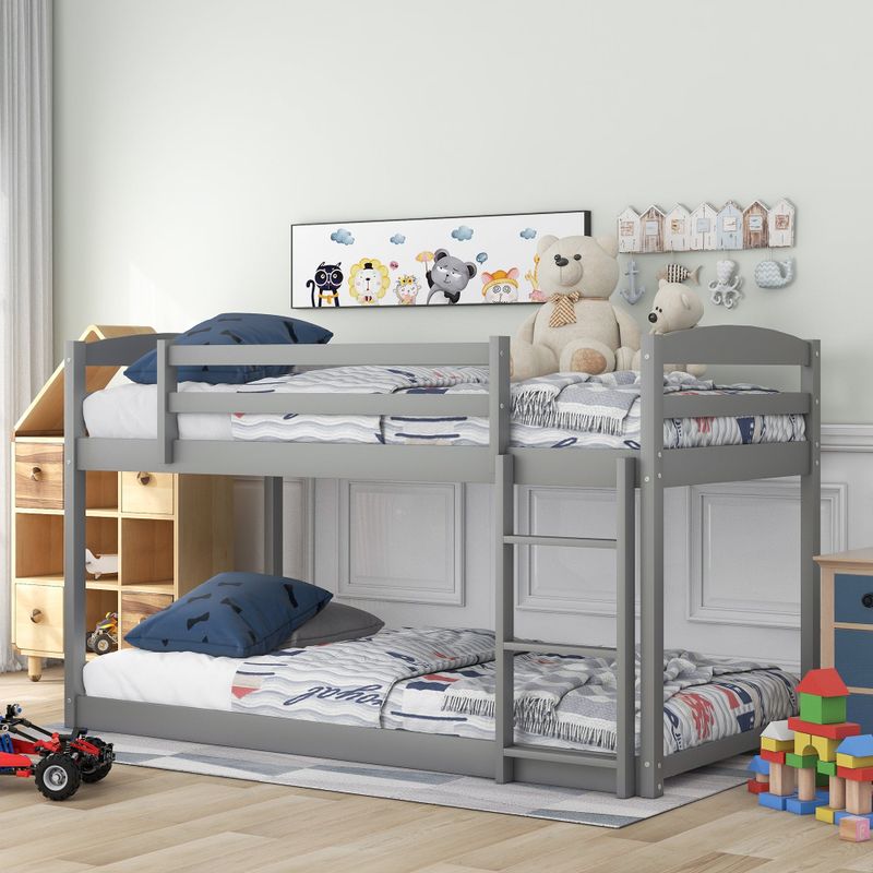 Nestfair Twin over Twin Floor Bunk Bed with Ladder - Grey