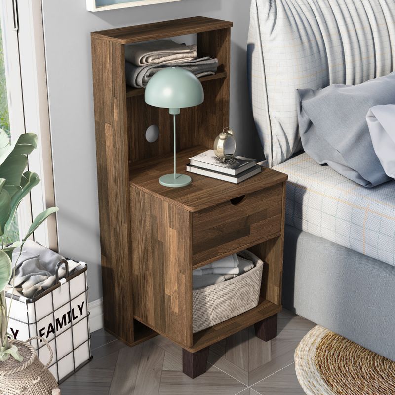 DH BASIC Transitional Compact 3-Shelf Single-Drawer Nightstand by Denhour - Light Hickory