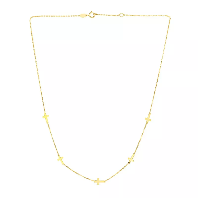 14k Yellow Gold Chain Necklace with Cross Stations (17 Inch)