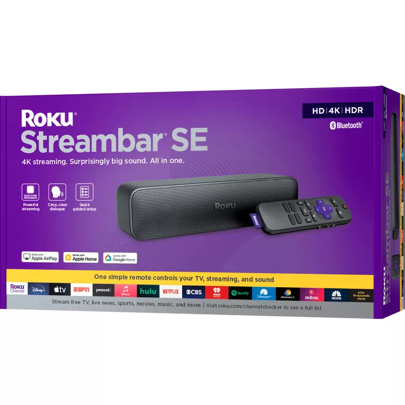 Roku Streambar SE ,  2-in-1 TV Soundbar with Built-in Streaming, Premium Speakers, & Enhanced Speech Clarity - Black