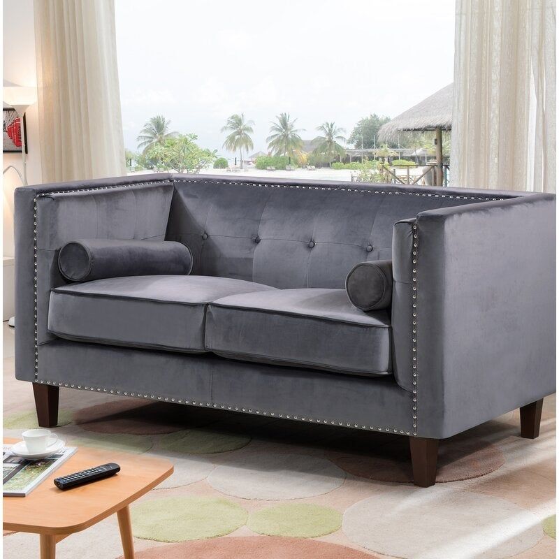 Kittleson 60'' Velvet Tuxedo Arm Loveseat - Grey