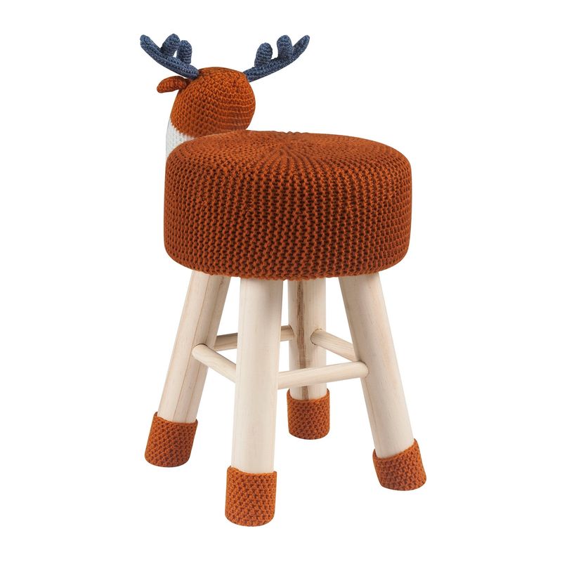 Taylor & Olive Modern Woven Brown Deer Ottoman Stool with Wooden Legs